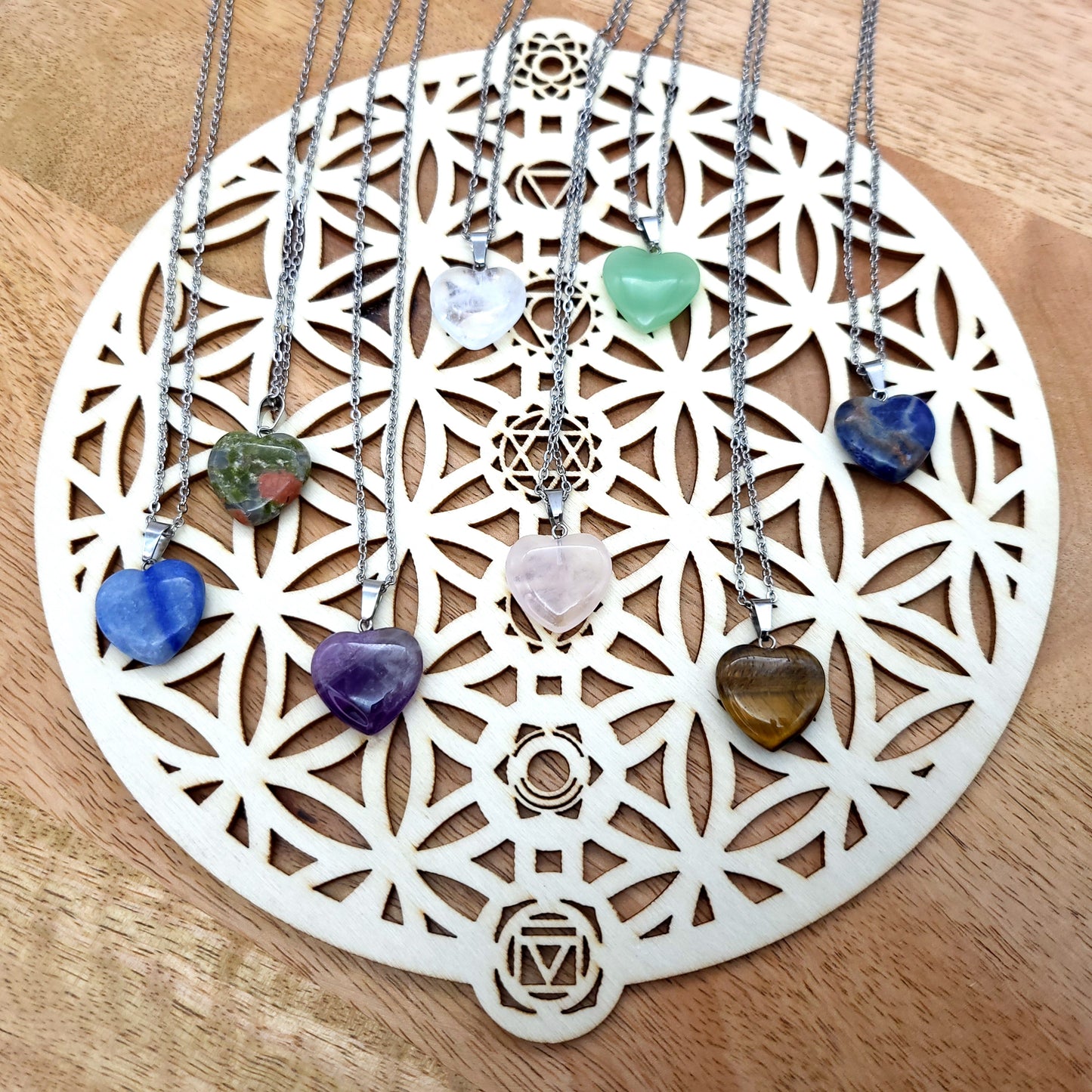 COLLIERS + PENDENTIFS COEURS + ARBRES DE VIE EN PIERRE OEIL DU TIGRE - BIJOUX ARTISANAUX, UNIQUES & ORIGINAUX