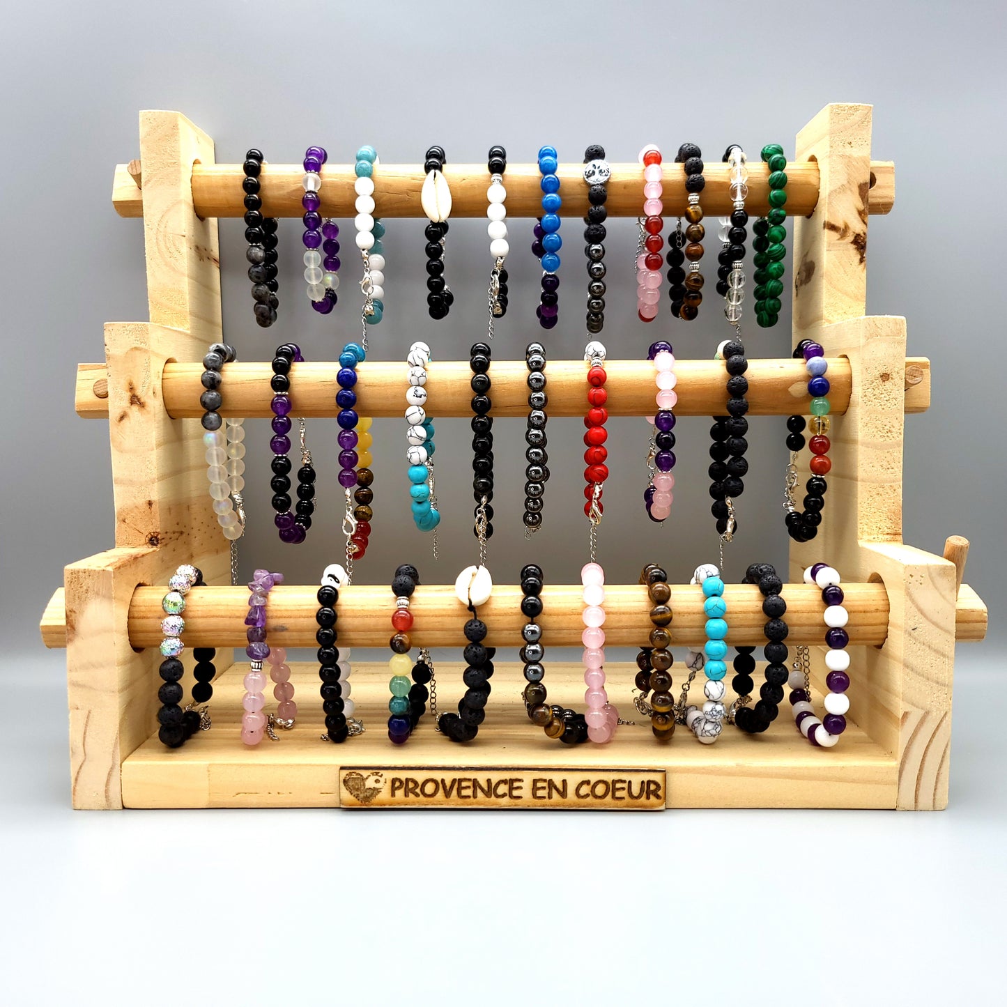 BRACELETS ARBRE DE VIE EN TRIO DE PERLES RONDES EN PIERRES HÉMATITE + PIERRE DE LAVE - 2 TAILLES AU CHOIX - BIJOUX ARTISANAUX, UNIQUES & ORIGINAUX