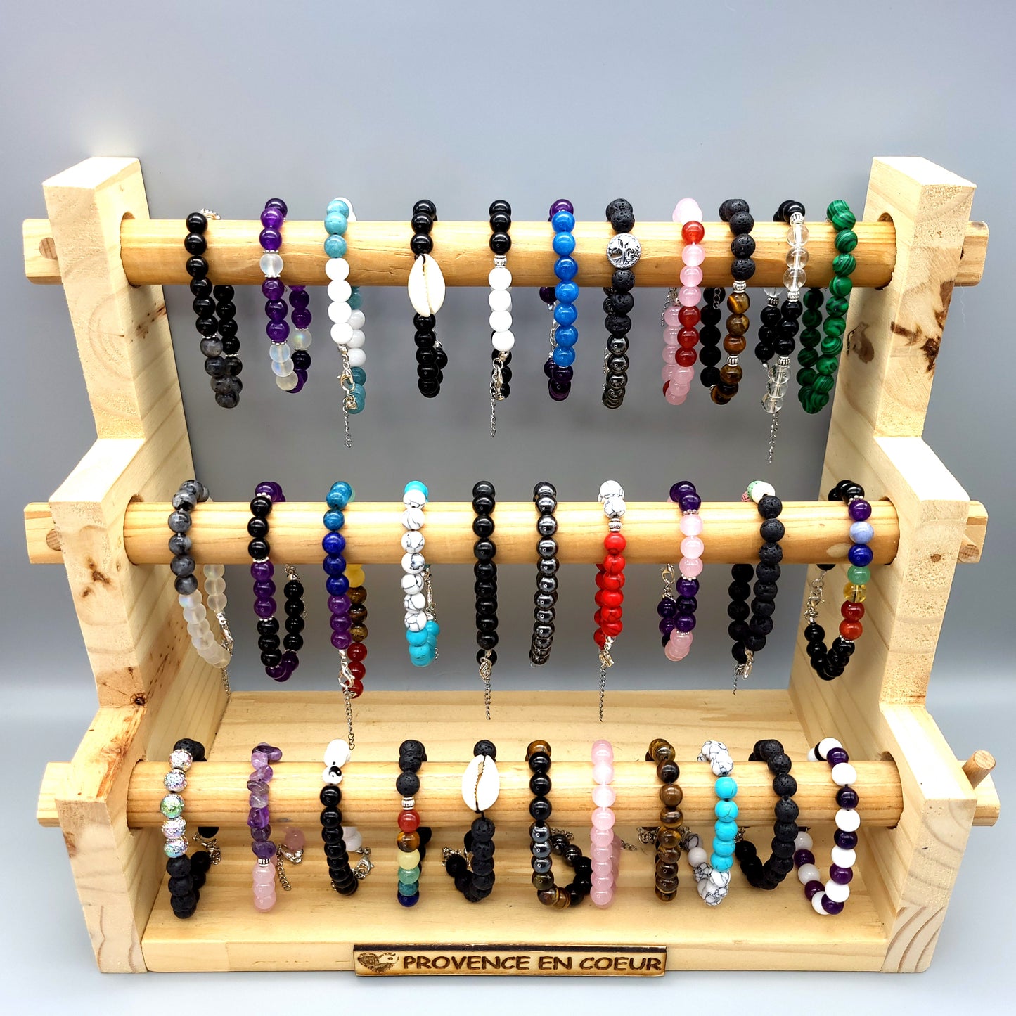 BRACELETS DE PERLES RONDES EN PIERRES DE LAVE + 7 CHAKRAS - 2 TAILLES AU CHOIX - BIJOUX ARTISANAUX, UNIQUES & ORIGINAUX