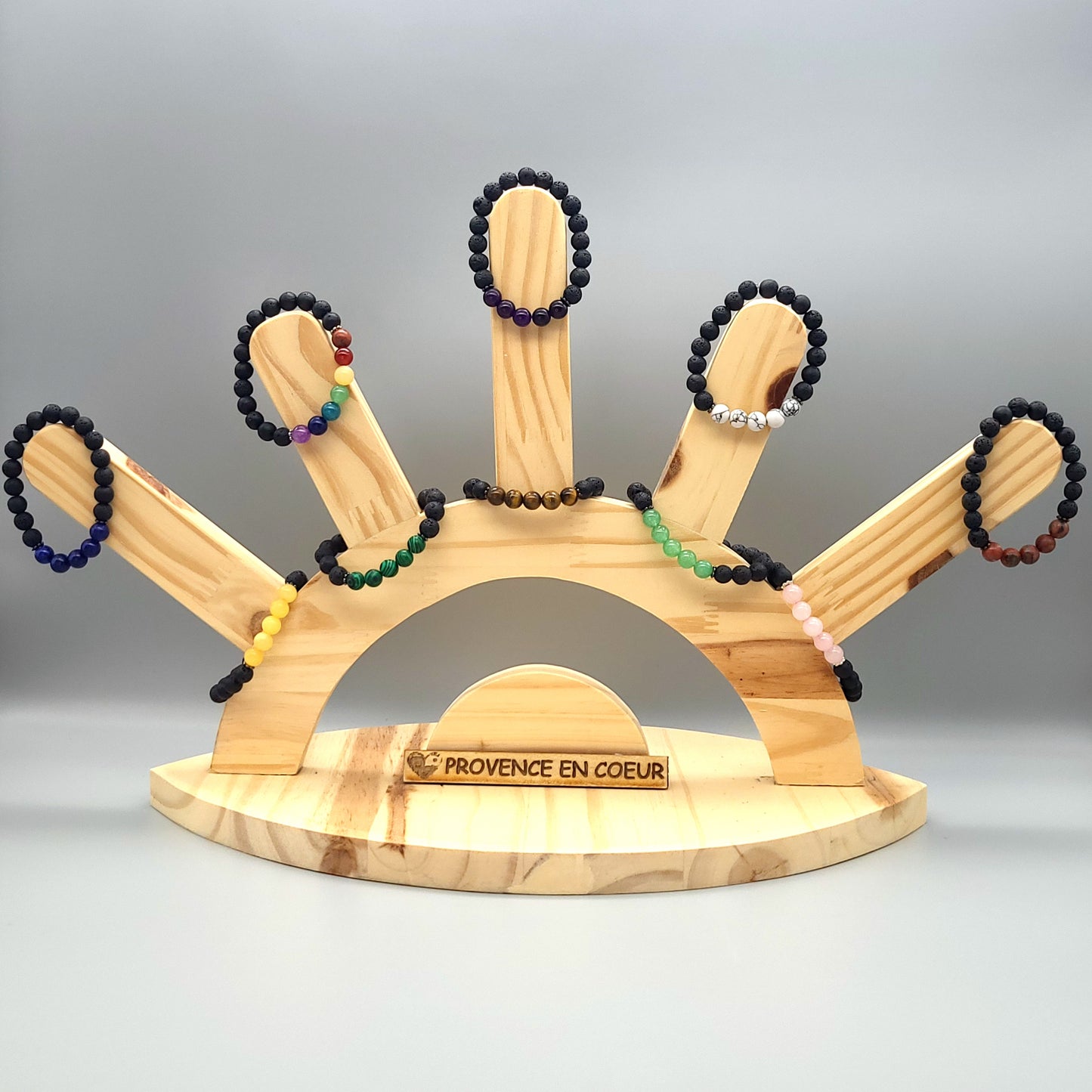 BRACELETS A ÉLASTIQUES DE PERLES RONDES EN PIERRES DE LAVE + CALCITE JAUNE - 2 TAILLES AU CHOIX - BIJOUX ARTISANAUX, UNIQUES & ORIGINAUX