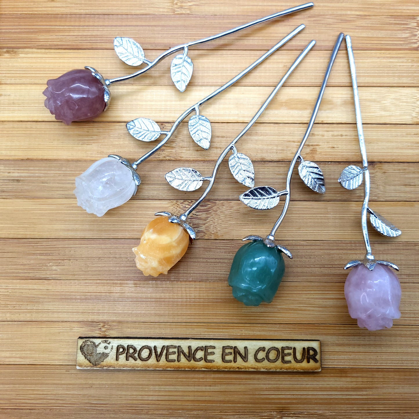 FLEUR " ROSE " EN PIERRE AVENTURINE VERTE SCULPTÉE – DÉCORATION ORIGINALE, UNIQUE & ARTISANALE