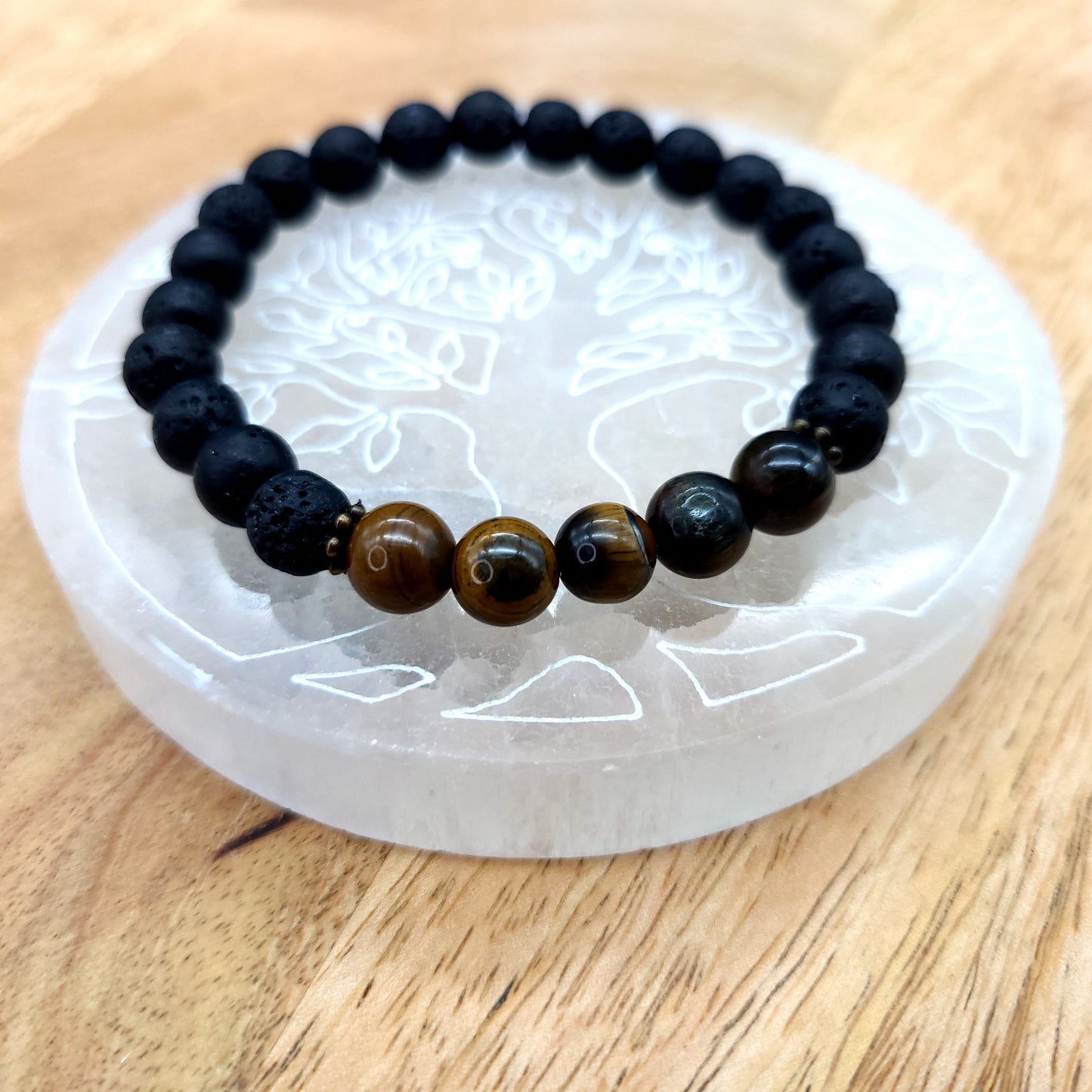 BRACELETS À ÉLASTIQUES EN PIERRES DE LAVE + OEIL DU TIGRE - 2 TAILLES AU CHOIX - BIJOUX ARTISANAUX, UNIQUES & ORIGINAUX