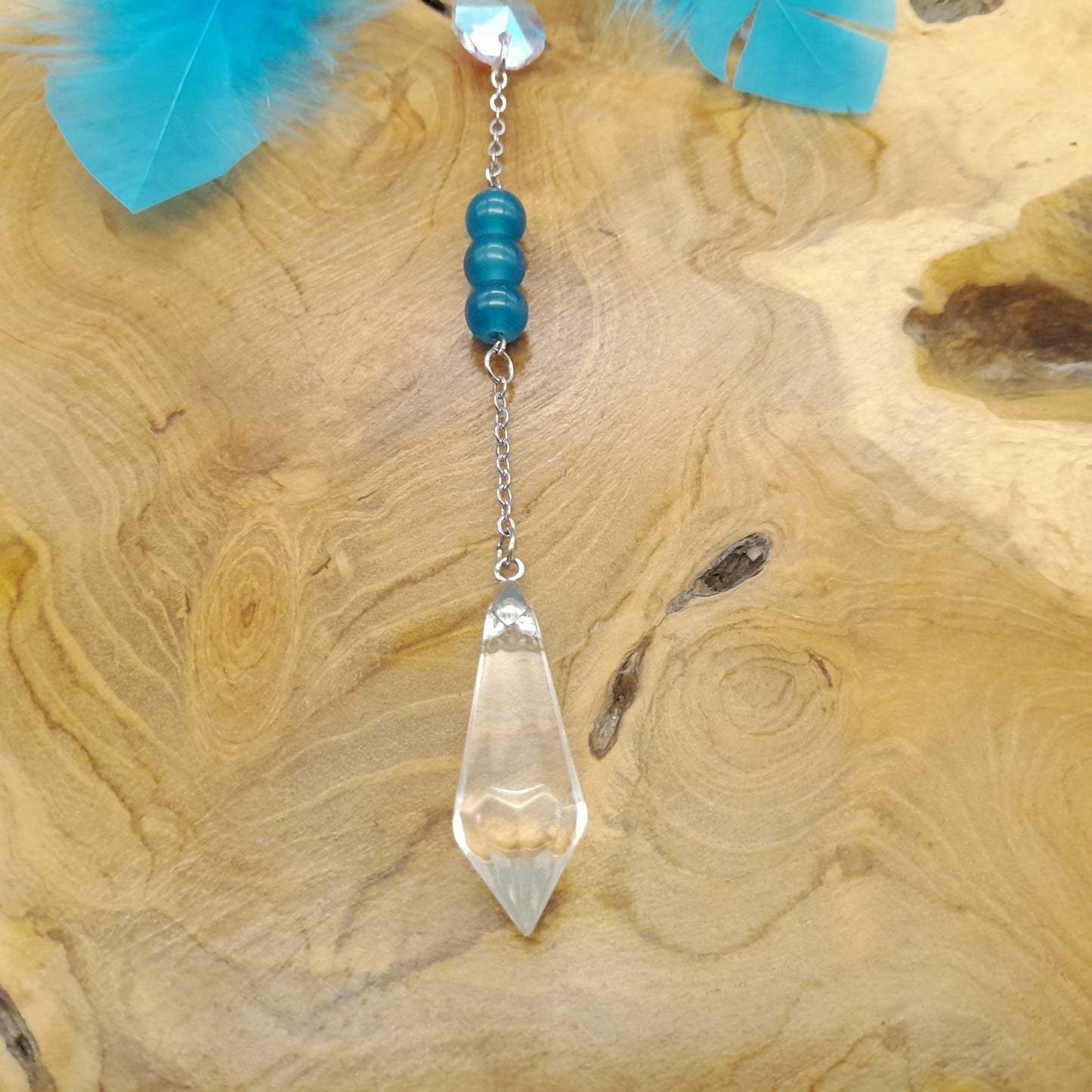 DÉCORATION " 2 EN 1 " DREAMCATCHER + SUNCATCHER TONS BLEUS + PAPILLON - (ATTRAPE-RÊVES avec un ATTRAPE SOLEIL) UNIQUE, ARTISANAL & ORIGINAL