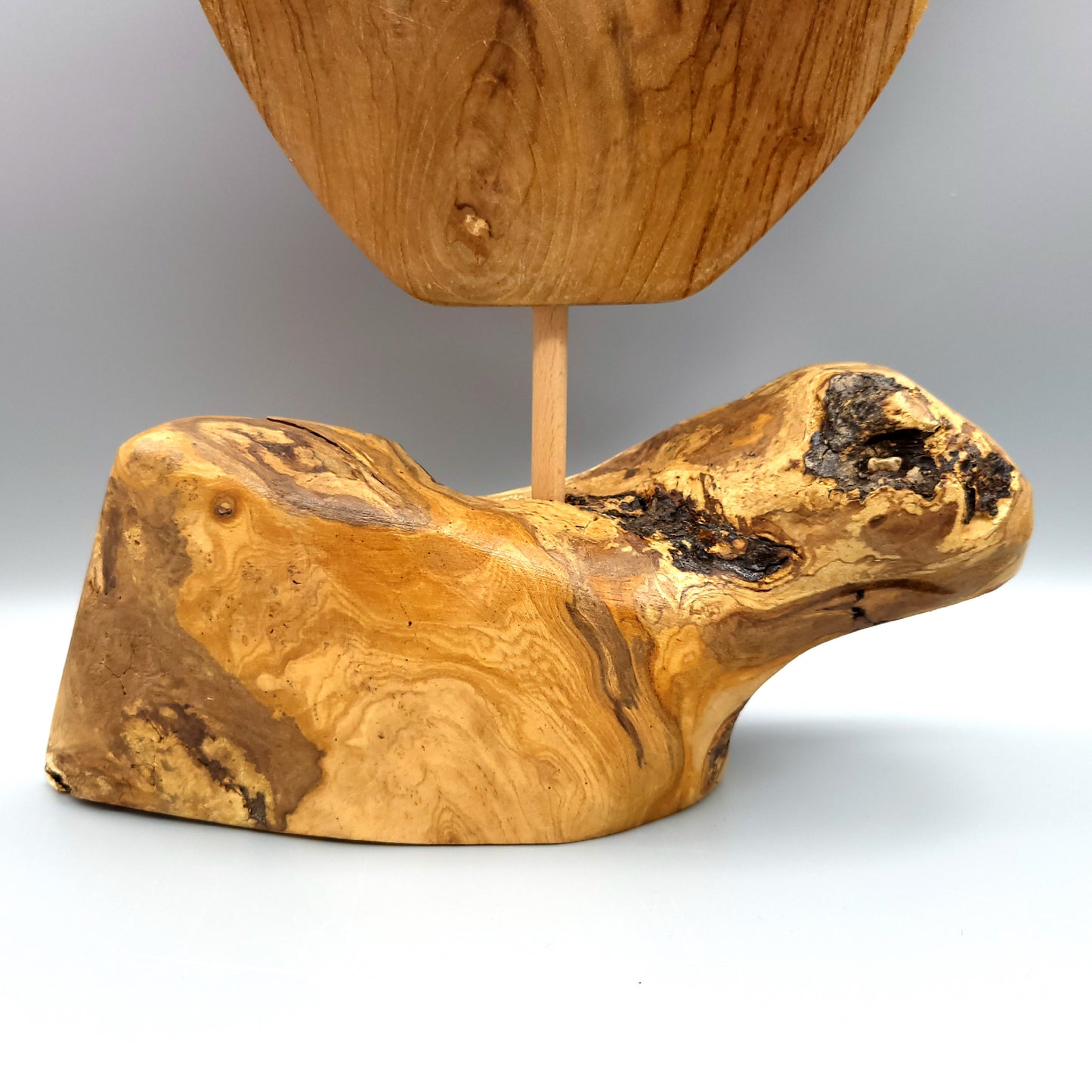 SCULPTURE "A COEUR OUVERT" EN TECK + SOCLE EN OLIVIER - UNIQUE, ARTISANALE & ORIGINALE