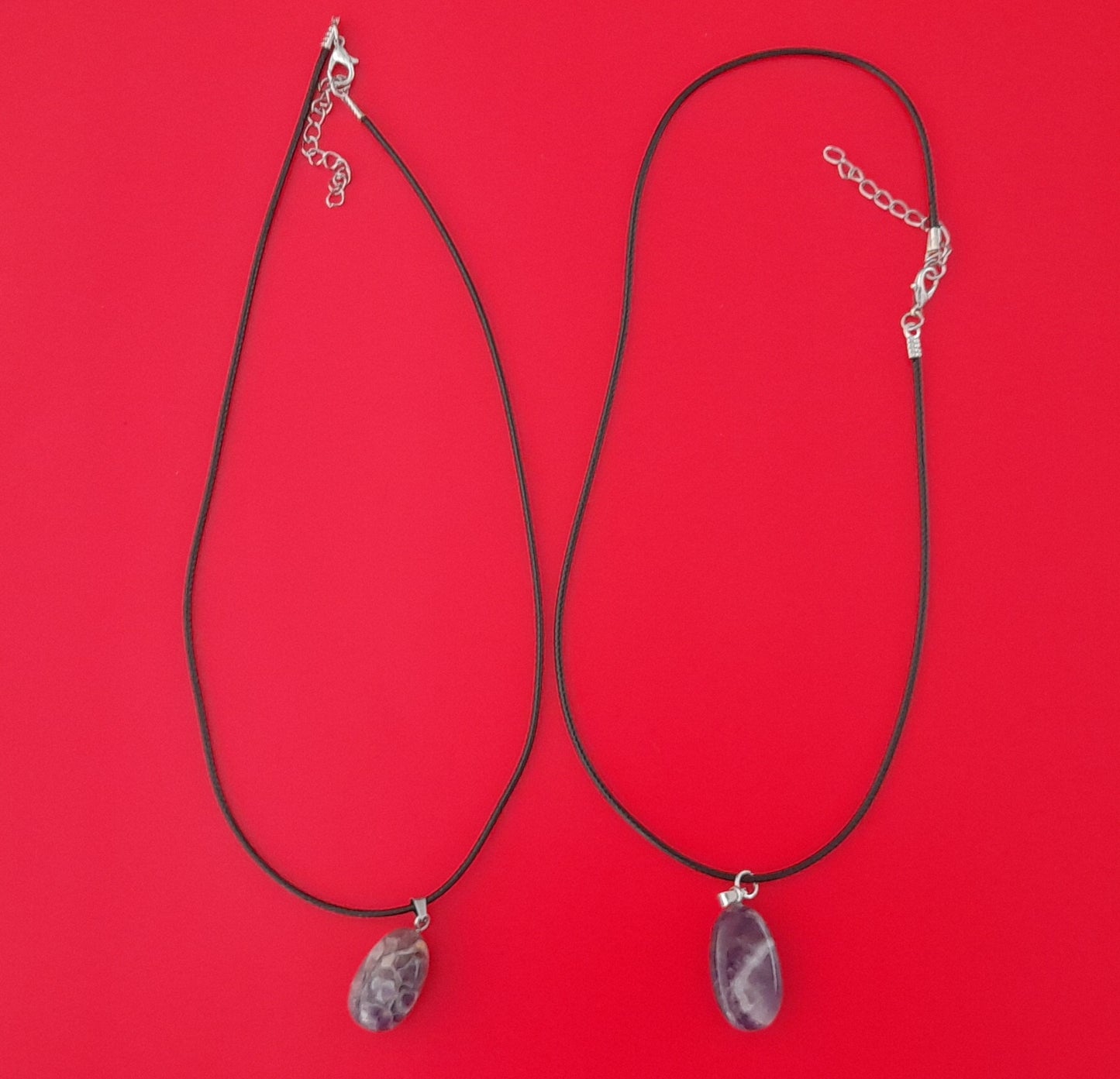 COLLIER + PENDENTIF GALET POLI EN PIERRE AMÉTHYSTE RUBANÉE - BIJOU ARTISANAL, UNIQUE & ORIGINAL