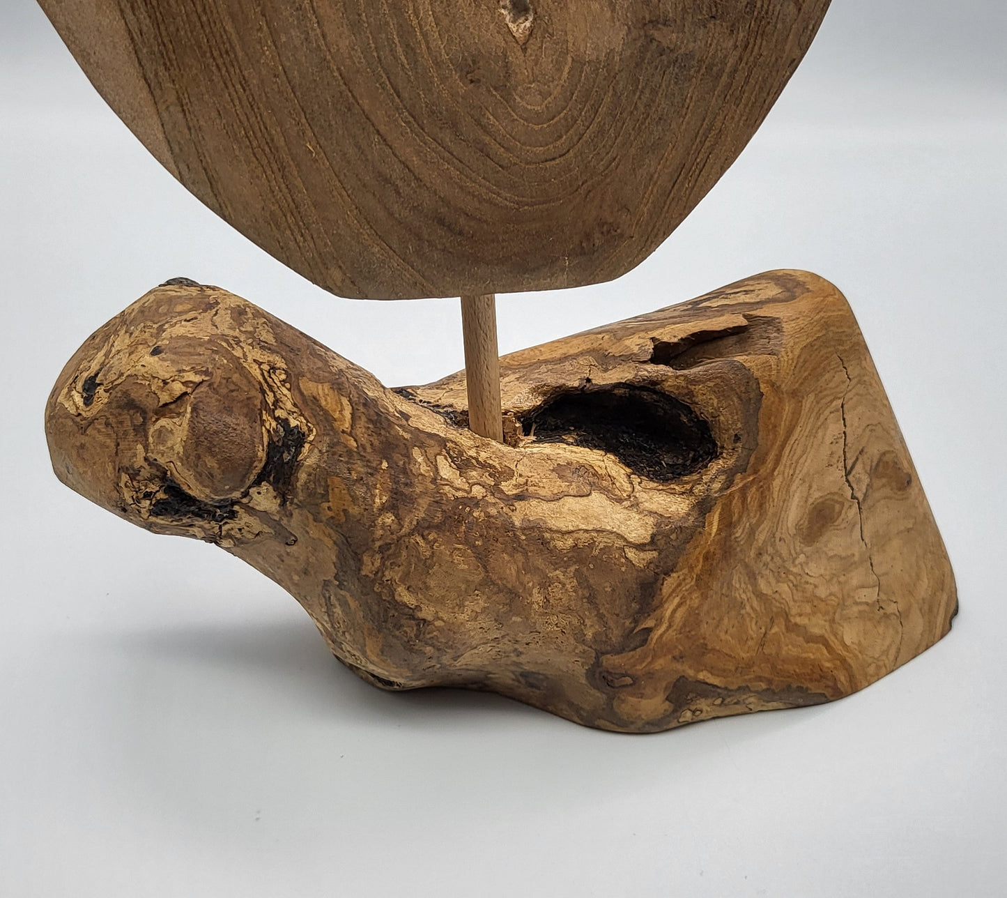 SCULPTURE "A COEUR OUVERT" EN TECK + SOCLE EN OLIVIER - UNIQUE, ARTISANALE & ORIGINALE