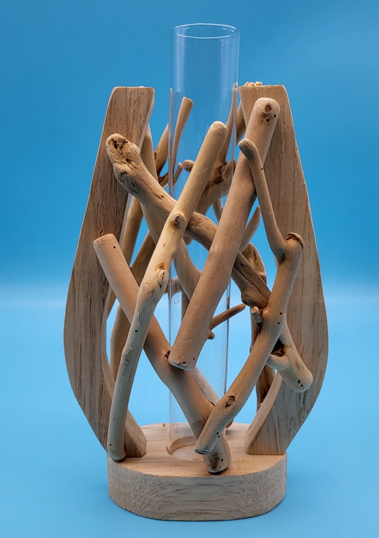 DÉCORATION SOLIFLORE EN VERRE + BOIS ÉVASÉ + BOIS FLOTTÉ - ARTISANALE, UNIQUE & ORIGINALE