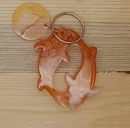 PORTES CLÉS " ROUGE ORANGÉ OR " SIGNES ASTROLOGIQUES + JETONS CONSTELLATIONS BIJOU DE SAC - ORIGINAL et ARTISANAL