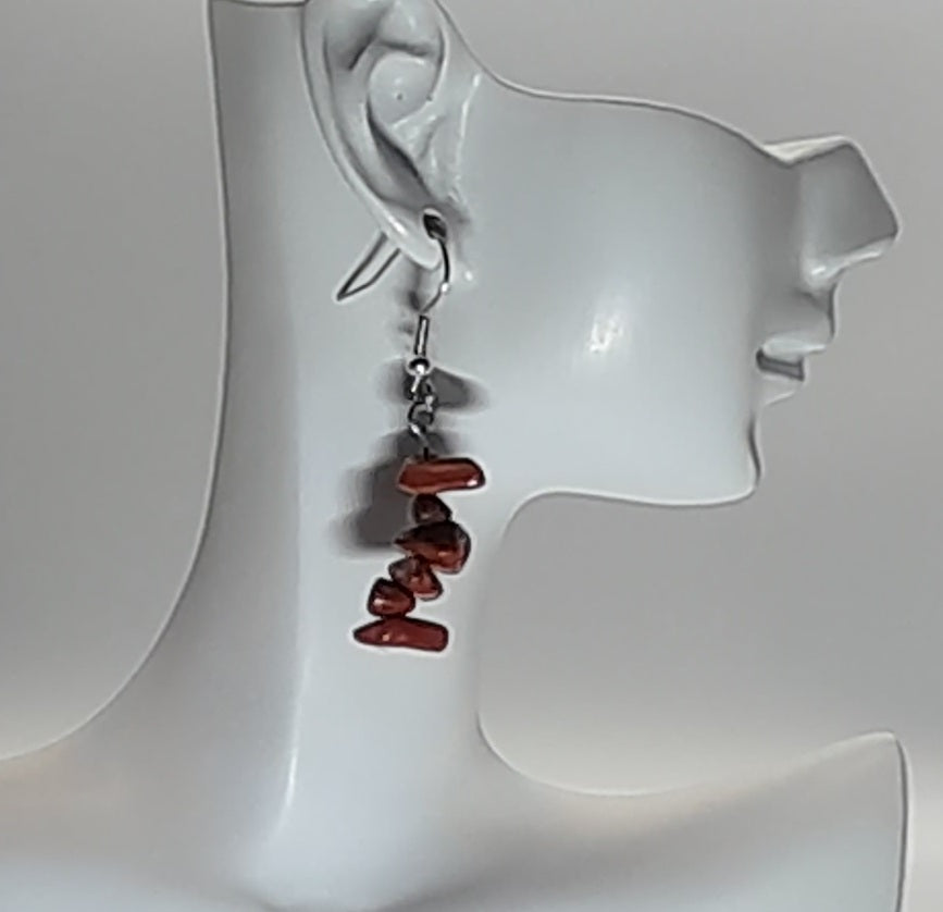 4 MODÈLES DE BOUCLES D'OREILLES EN PIERRE DE JASPE ROUGE - BIJOUX ARTISANAUX, UNIQUES & ORIGINAUX