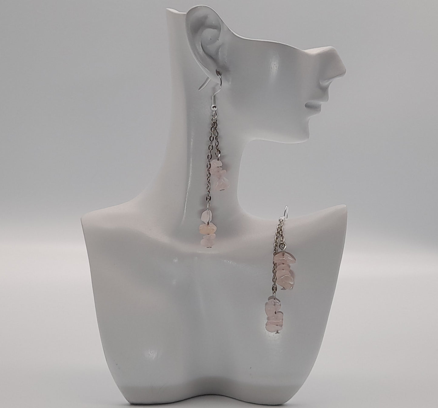 4 MODÈLES DE BOUCLES D'OREILLES EN PIERRE DE QUARTZ ROSE - BIJOUX ARTISANAUX, UNIQUES & ORIGINAUX