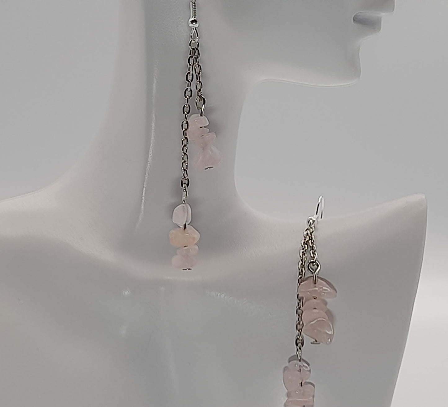 4 MODÈLES DE BOUCLES D'OREILLES EN PIERRE DE QUARTZ ROSE - BIJOUX ARTISANAUX, UNIQUES & ORIGINAUX