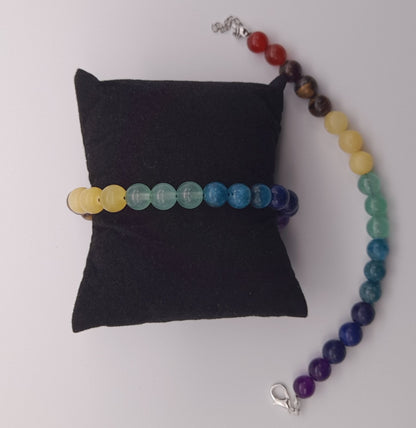 BRACELETS DE PERLES RONDES EN PIERRES DES 7 CHAKRAS - 2 TAILLES AU CHOIX - BIJOUX ARTISANAUX, UNIQUES & ORIGINAUX