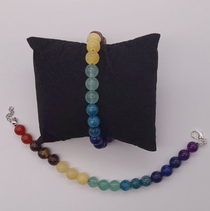BRACELETS DE PERLES RONDES EN PIERRES DES 7 CHAKRAS - 2 TAILLES AU CHOIX - BIJOUX ARTISANAUX, UNIQUES & ORIGINAUX