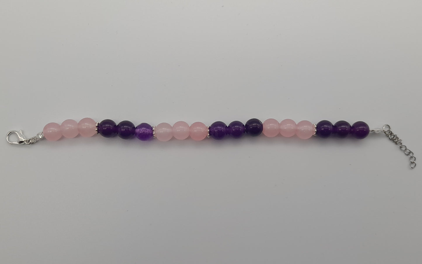 BRACELETS EN DUO DE PERLES RONDES EN PIERRES DE QUARTZ ROSE + AMÉTHYSTE - 2 TAILLES AU CHOIX - BIJOUX ARTISANAUX, UNIQUES & ORIGINAUX