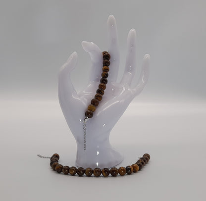 BRACELETS DE PERLES RONDES EN PIERRE OEIL DU TIGRE - 2 TAILLES AU CHOIX - BIJOUX ARTISANAUX, UNIQUES & ORIGINAUX