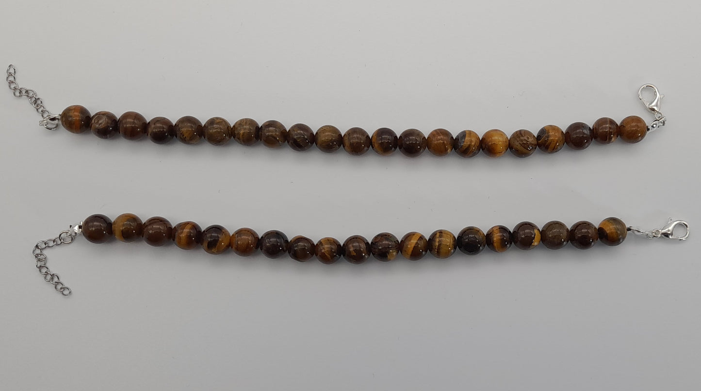 BRACELETS DE PERLES RONDES EN PIERRE OEIL DU TIGRE - 2 TAILLES AU CHOIX - BIJOUX ARTISANAUX, UNIQUES & ORIGINAUX