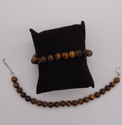 BRACELETS DE PERLES RONDES EN PIERRE OEIL DU TIGRE - 2 TAILLES AU CHOIX - BIJOUX ARTISANAUX, UNIQUES & ORIGINAUX