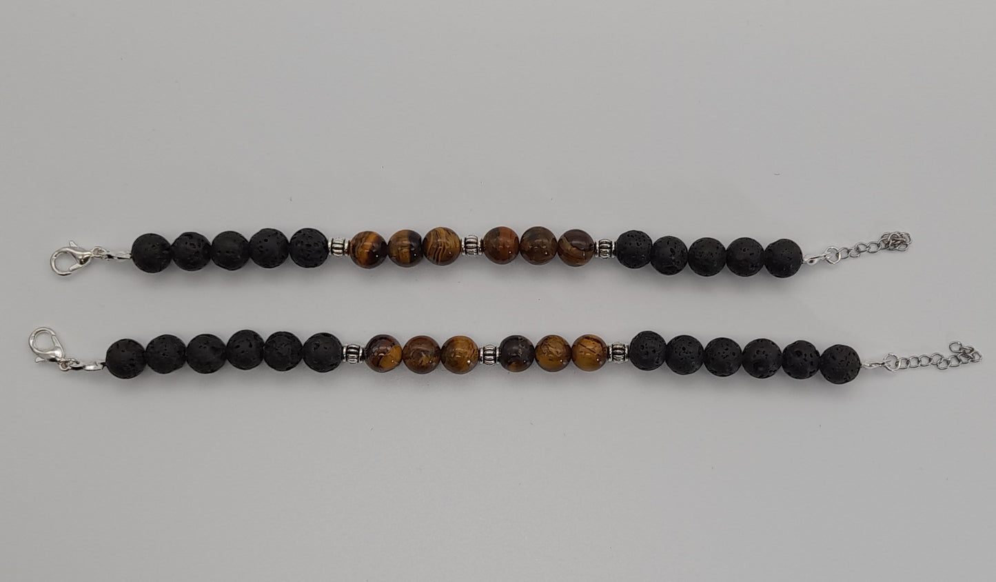 BRACELETS DE PERLES RONDES EN PIERRES DE LAVE + OEIL DU TIGRE - 2 TAILLES AU CHOIX - BIJOUX ARTISANAUX, UNIQUES & ORIGINAUX