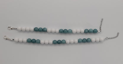 BRACELETS EN DUO DE PERLES RONDES EN PIERRES AIGUE MARINE + ONYX BLANC - 2 TAILLES AU CHOIX - BIJOUX ARTISANAUX, UNIQUES & ORIGINAUX