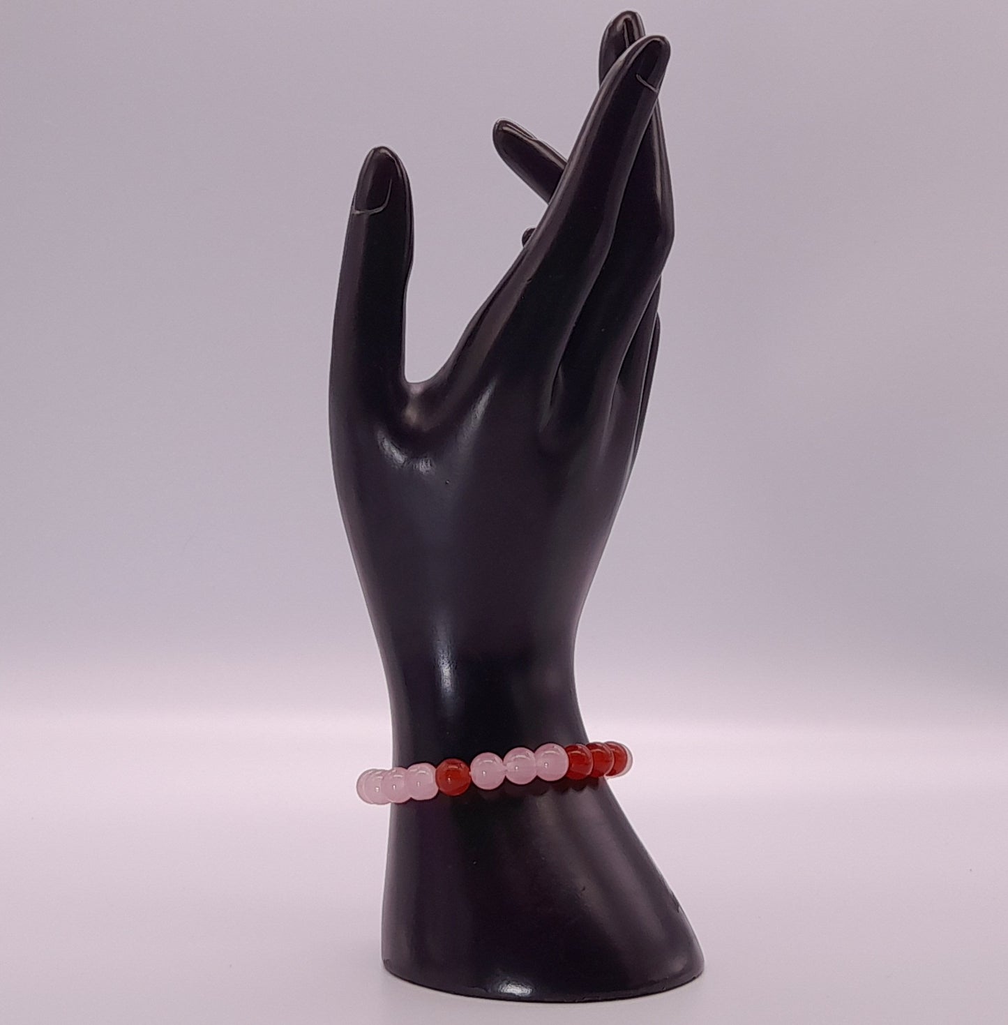 BRACELETS EN DUO DE PERLES RONDES EN PIERRES DE QUARTZ ROSE + CORNALINE - 2 TAILLES AU CHOIX - BIJOUX ARTISANAUX, UNIQUES & ORIGINAUX