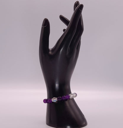 BRACELETS EN DUO DE PERLES RONDES EN PIERRES DE LUNE + AMÉTHYSTE - 2 TAILLES AU CHOIX - BIJOUX ARTISANAUX, UNIQUES & ORIGINAUX