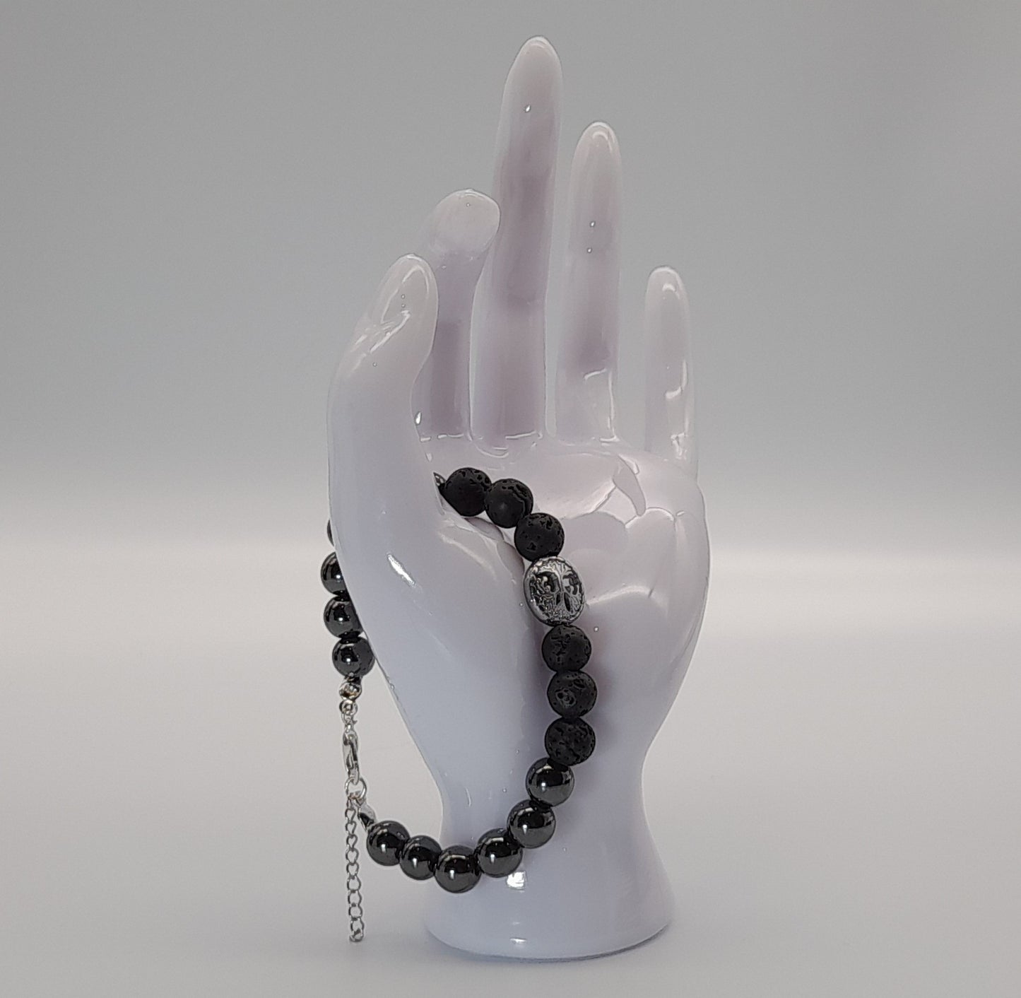 BRACELETS ARBRE DE VIE EN TRIO DE PERLES RONDES EN PIERRES HÉMATITE + PIERRE DE LAVE - 2 TAILLES AU CHOIX - BIJOUX ARTISANAUX, UNIQUES & ORIGINAUX