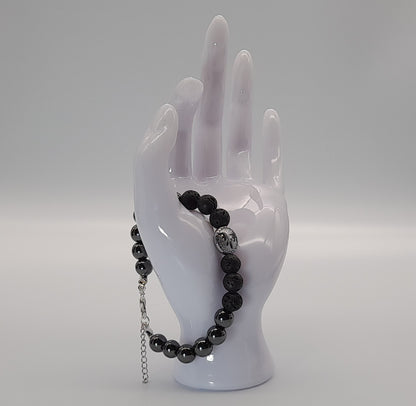 BRACELETS ARBRE DE VIE EN TRIO DE PERLES RONDES EN PIERRES HÉMATITE + PIERRE DE LAVE - 2 TAILLES AU CHOIX - BIJOUX ARTISANAUX, UNIQUES & ORIGINAUX