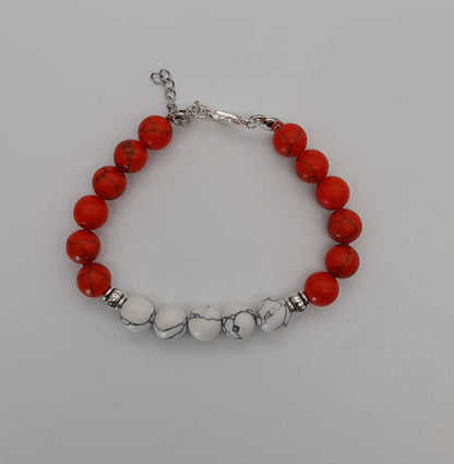 BRACELETS EN DUO DE PERLES RONDES EN PIERRES HOWLITE EN 3 VERSIONS - 2 TAILLES AU CHOIX - BIJOUX ARTISANAUX, UNIQUES & ORIGINAUX