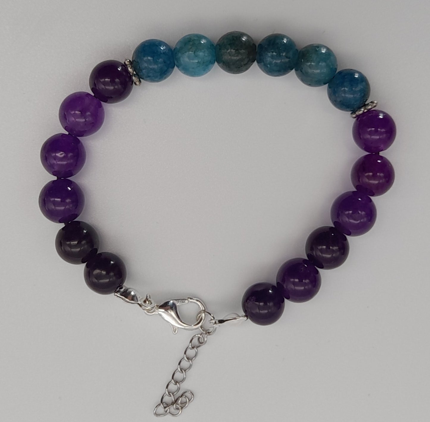 BRACELETS EN DUO DE PERLES RONDES EN PIERRES AMÉTHYSTE + APATITE BLEUE - 2 TAILLES AU CHOIX - BIJOUX ARTISANAUX, UNIQUES & ORIGINAUX