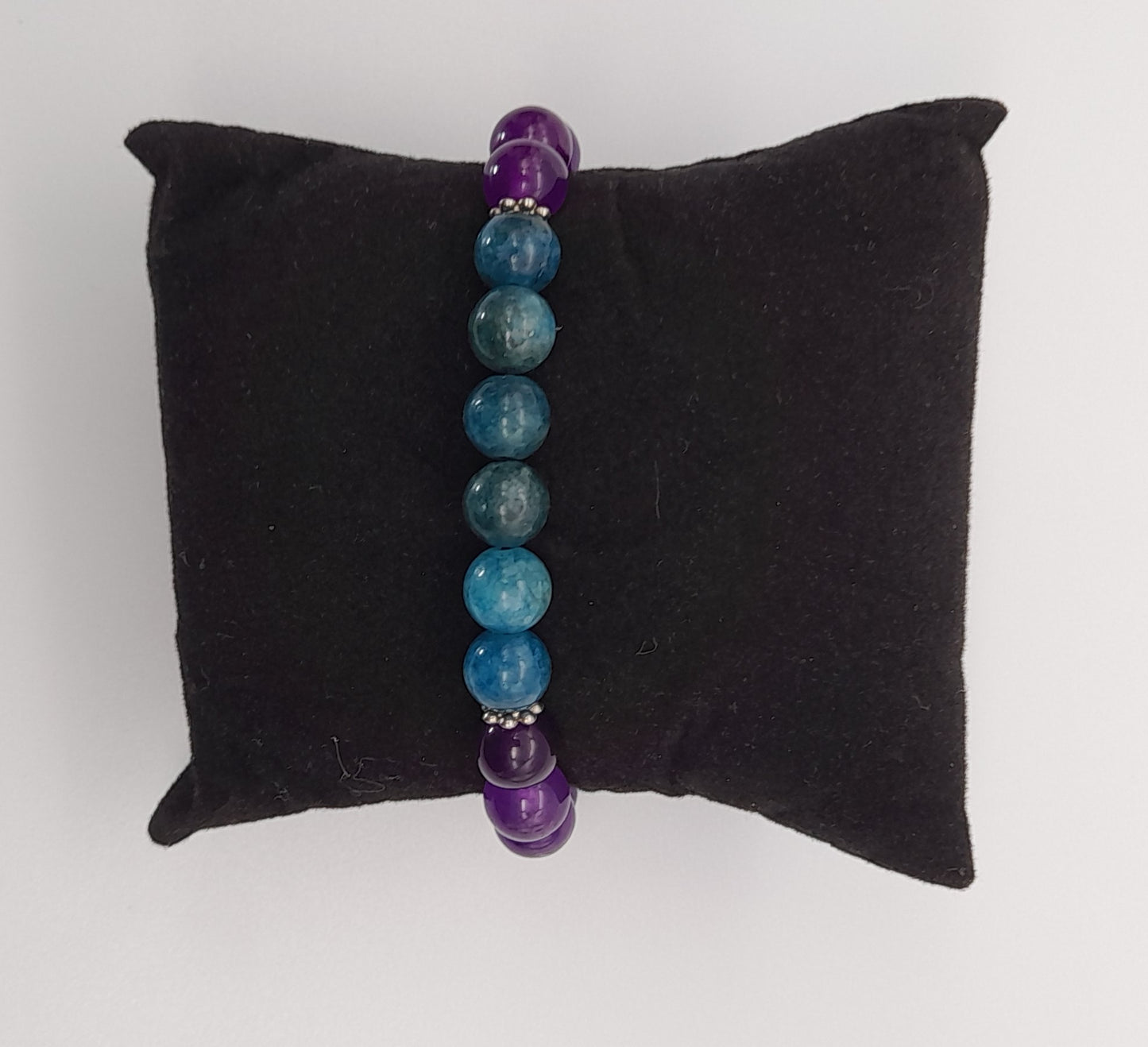 BRACELETS EN DUO DE PERLES RONDES EN PIERRES AMÉTHYSTE + APATITE BLEUE - 2 TAILLES AU CHOIX - BIJOUX ARTISANAUX, UNIQUES & ORIGINAUX