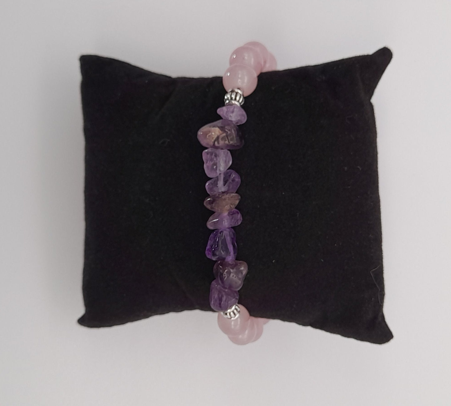 BRACELETS EN DUO DE PERLES RONDES EN PIERRES QUARTZ ROSE + AMÉTHYSTE - 2 TAILLES AU CHOIX - BIJOUX ARTISANAUX, UNIQUES & ORIGINAUX