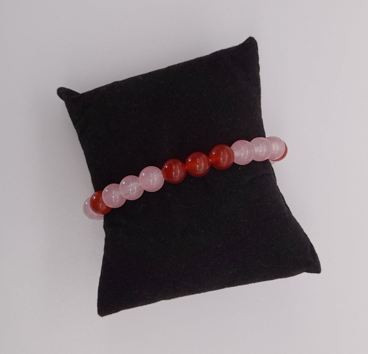 BRACELETS EN DUO DE PERLES RONDES EN PIERRES DE QUARTZ ROSE + CORNALINE - 2 TAILLES AU CHOIX - BIJOUX ARTISANAUX, UNIQUES & ORIGINAUX