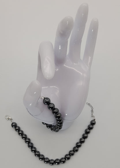 BRACELETS DE PERLES RONDES EN PIERRE HÉMATITE - 2 TAILLES AU CHOIX - BIJOUX ARTISANAUX, UNIQUES & ORIGINAUX