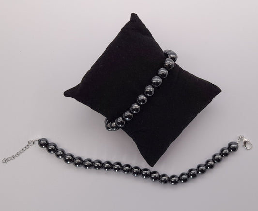 BRACELETS DE PERLES RONDES EN PIERRE HÉMATITE - 2 TAILLES AU CHOIX - BIJOUX ARTISANAUX, UNIQUES & ORIGINAUX