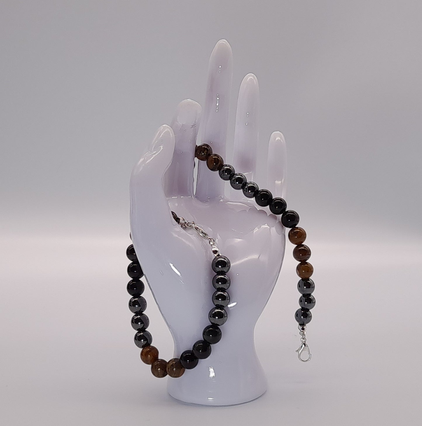 BRACELETS TRIPLE PROTECTION DE PERLES RONDES EN PIERRES OEIL DU TIGRE, HÉMATITE + OBSIDIENNE - 2 TAILLES AU CHOIX - BIJOUX ARTISANAUX, UNIQUES & ORIGINAUX