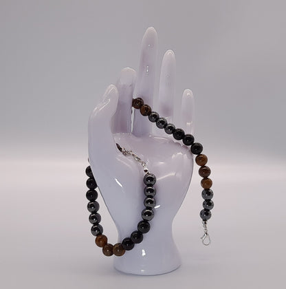 BRACELETS TRIPLE PROTECTION DE PERLES RONDES EN PIERRES OEIL DU TIGRE, HÉMATITE + OBSIDIENNE - 2 TAILLES AU CHOIX - BIJOUX ARTISANAUX, UNIQUES & ORIGINAUX