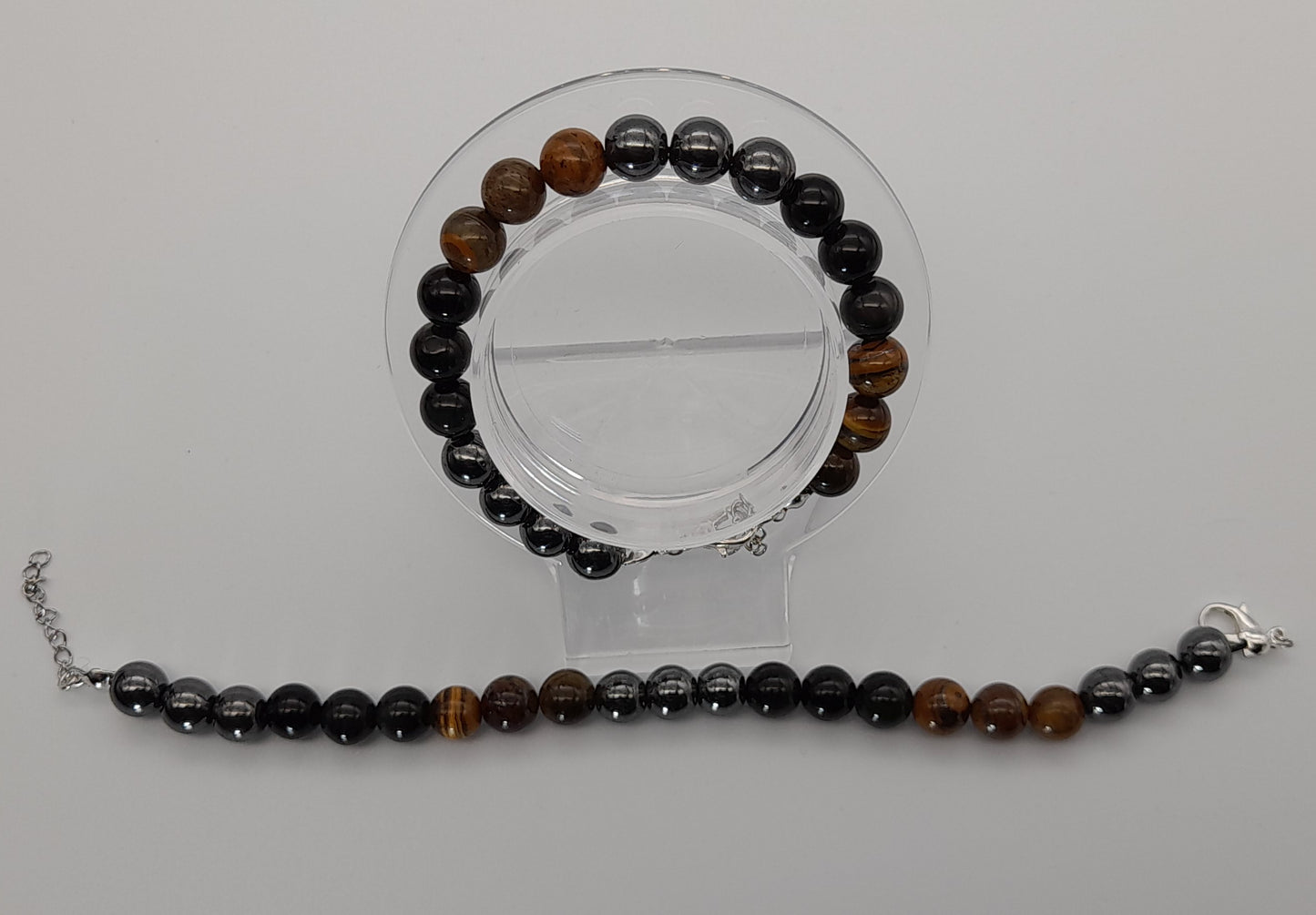 BRACELETS TRIPLE PROTECTION DE PERLES RONDES EN PIERRES OEIL DU TIGRE, HÉMATITE + OBSIDIENNE - 2 TAILLES AU CHOIX - BIJOUX ARTISANAUX, UNIQUES & ORIGINAUX