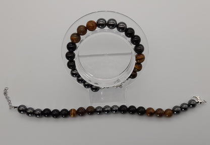BRACELETS TRIPLE PROTECTION DE PERLES RONDES EN PIERRES OEIL DU TIGRE, HÉMATITE + OBSIDIENNE - 2 TAILLES AU CHOIX - BIJOUX ARTISANAUX, UNIQUES & ORIGINAUX