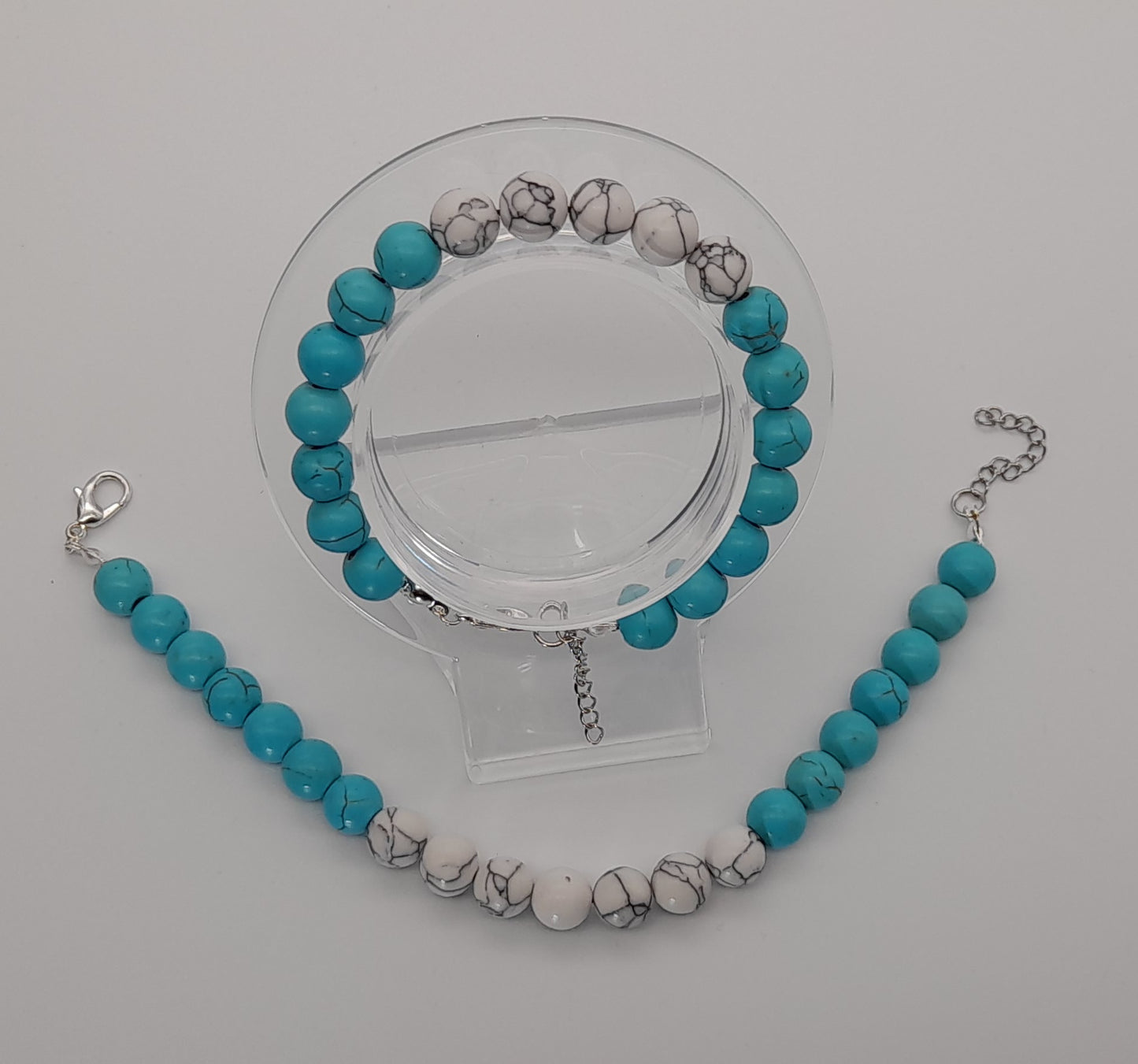 BRACELETS EN DUO DE PERLES RONDES EN PIERRES HOWLITE EN 3 VERSIONS - 2 TAILLES AU CHOIX - BIJOUX ARTISANAUX, UNIQUES & ORIGINAUX