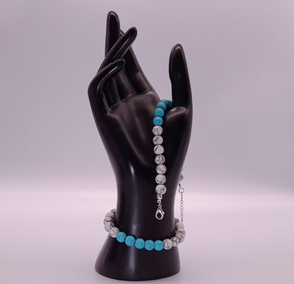 BRACELETS EN DUO DE PERLES RONDES EN PIERRES HOWLITE EN 3 VERSIONS - 2 TAILLES AU CHOIX - BIJOUX ARTISANAUX, UNIQUES & ORIGINAUX