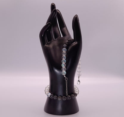 BRACELETS EN DUO DE PERLES RONDES EN PIERRES DE LUNE + LABRADORITE - 2 TAILLES AU CHOIX - BIJOUX ARTISANAUX, UNIQUES & ORIGINAUX