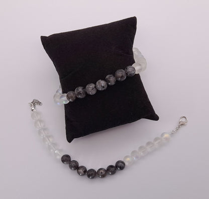 BRACELETS EN DUO DE PERLES RONDES EN PIERRES DE LUNE + LABRADORITE - 2 TAILLES AU CHOIX - BIJOUX ARTISANAUX, UNIQUES & ORIGINAUX