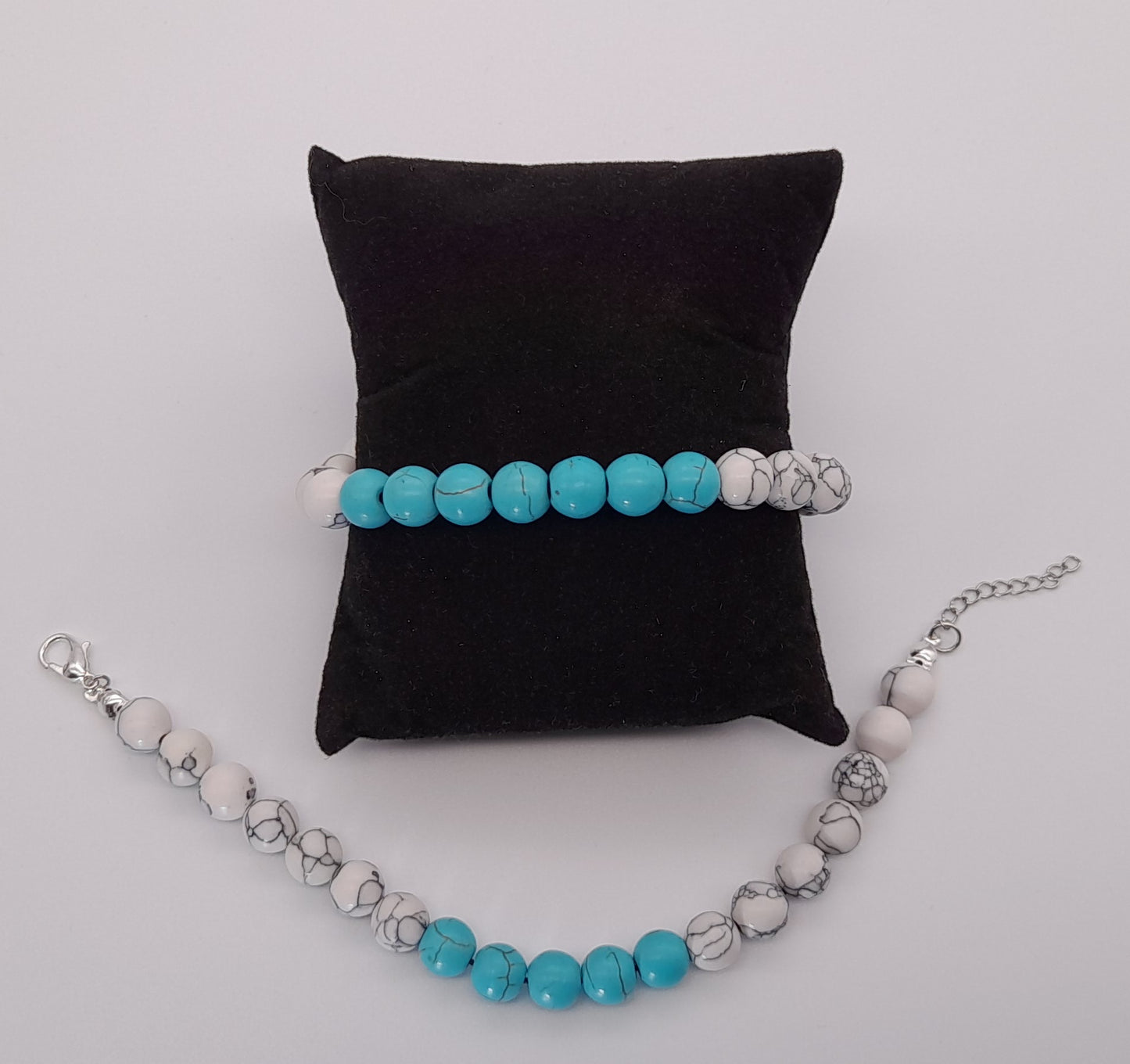 BRACELETS EN DUO DE PERLES RONDES EN PIERRES HOWLITE EN 3 VERSIONS - 2 TAILLES AU CHOIX - BIJOUX ARTISANAUX, UNIQUES & ORIGINAUX