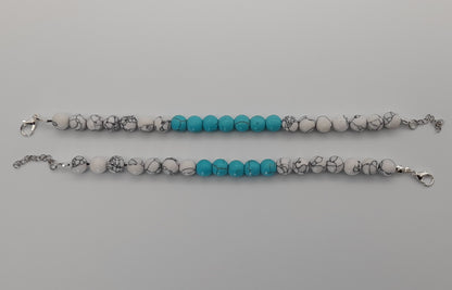 BRACELETS EN DUO DE PERLES RONDES EN PIERRES HOWLITE EN 3 VERSIONS - 2 TAILLES AU CHOIX - BIJOUX ARTISANAUX, UNIQUES & ORIGINAUX