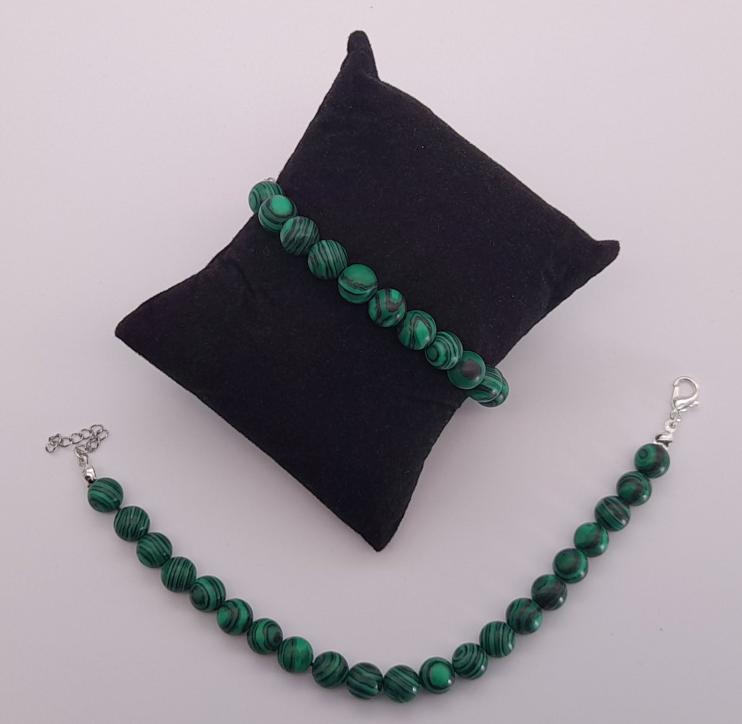 BRACELETS DE PERLES RONDES EN PIERRE DE MALACHITE - 2 TAILLES AU CHOIX - BIJOUX ARTISANAUX, UNIQUES & ORIGINAUX