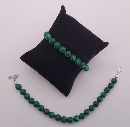 BRACELETS DE PERLES RONDES EN PIERRE DE MALACHITE - 2 TAILLES AU CHOIX - BIJOUX ARTISANAUX, UNIQUES & ORIGINAUX