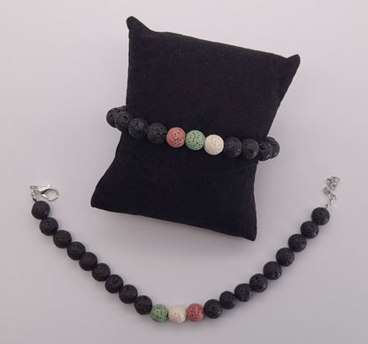 BRACELETS DE PERLES RONDES EN PIERRES DE LAVE MULTICOLORES - 2 TAILLES AU CHOIX - BIJOUX ARTISANAUX, UNIQUES & ORIGINAUX