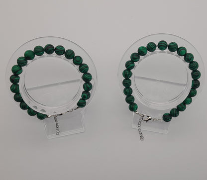 BRACELETS DE PERLES RONDES EN PIERRE DE MALACHITE - 2 TAILLES AU CHOIX - BIJOUX ARTISANAUX, UNIQUES & ORIGINAUX