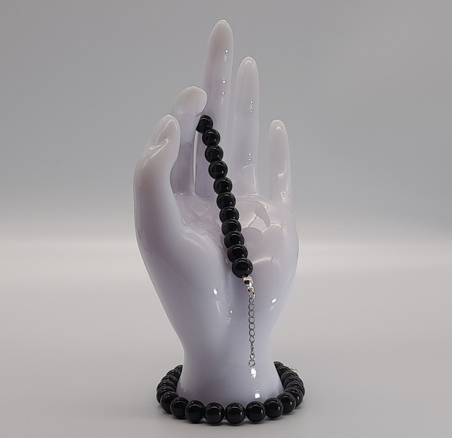 BRACELETS DE PERLES RONDES EN PIERRE OBSIDIENNE NOIRE - 2 TAILLES AU CHOIX - BIJOUX ARTISANAUX, UNIQUES & ORIGINAUX