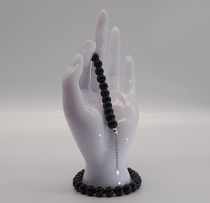 BRACELETS DE PERLES RONDES EN PIERRE OBSIDIENNE NOIRE - 2 TAILLES AU CHOIX - BIJOUX ARTISANAUX, UNIQUES & ORIGINAUX